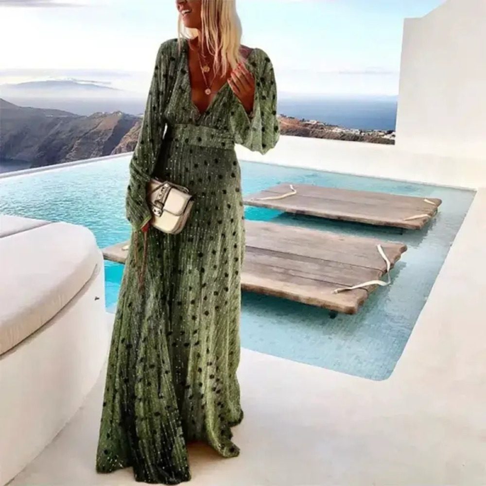 ZARA Green Ombre Polka Dot Flared Dress